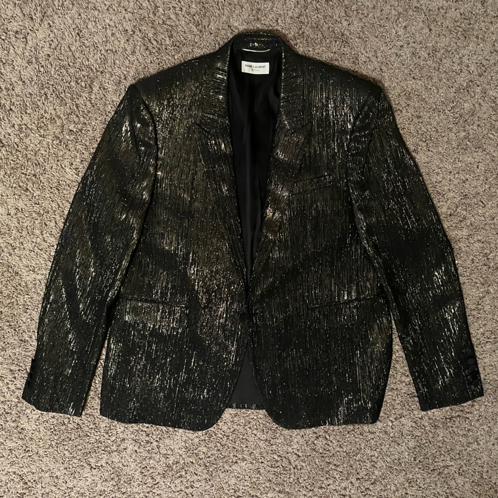 Saint Laurent Paris Black and Gold Shimmer Sportscoat (40R)